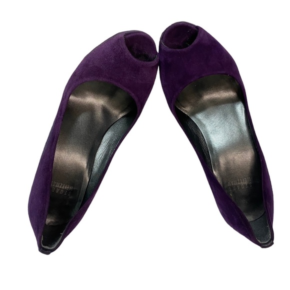 Stuart Weitzman Shoes Womens Size 7M Prurple Suede Peep Toe Heels 4” - Picture 9 of 15